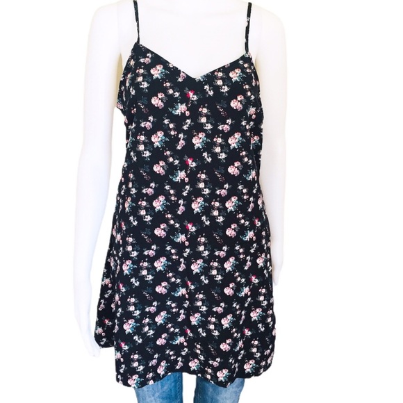 H&M Ditzy Floral Print Strappy Slip Dress With V Cut Navy Blue Size 8 - Picture 3 of 11